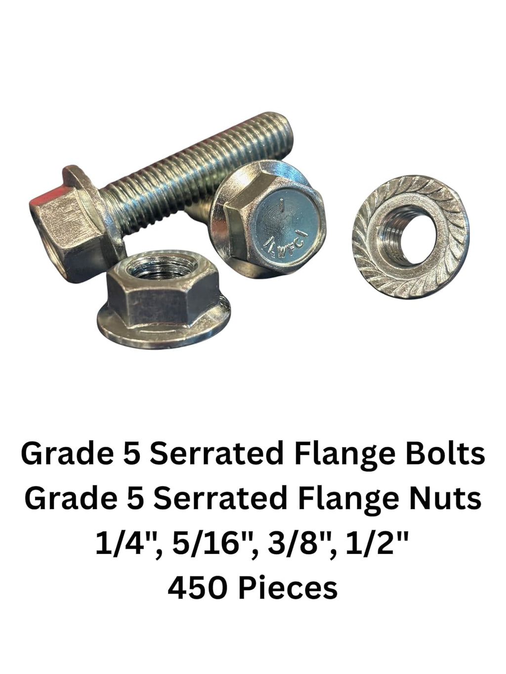 Grade 5 Serrated Hex Cap Flange Bolt & Flange Nut Assortment Kit - 450 Pieces