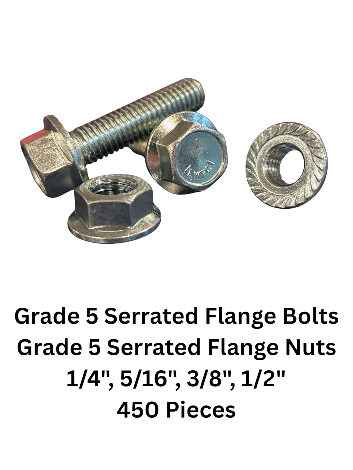 Grade 5 Serrated Hex Cap Flange Bolt & Flange Nut Assortment Kit - 450 Pieces