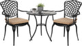 HOMEFUN Thickened Heavy-Duty Cast Aluminum Outdoor 3 Piece Patio Bistro Set of 2 with Armrests & Padded Cushion, Ultra Sturdy Rustproof All-Weather for Garden Balcony， White