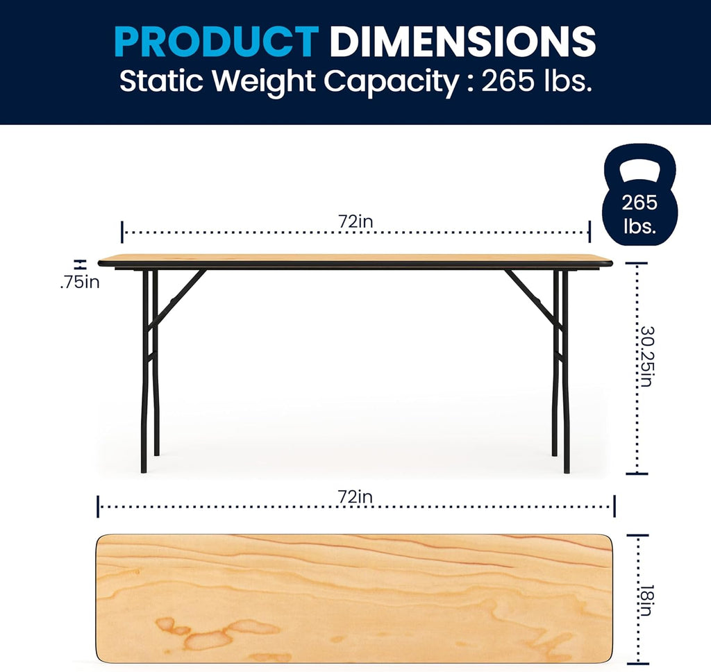 Flash Furniture Gael 6' Wood Folding Training and Event Table, Rectangular Folding Training Table with Smooth Clear Coated Finished Top, Natural