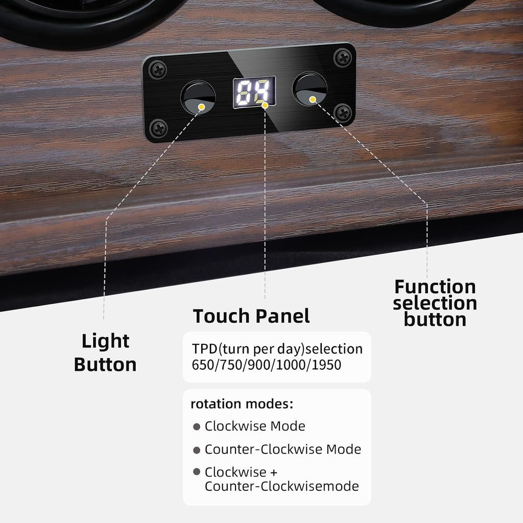 Watch Winder for 4/8 Automatic Watches, Watch Rotator for Rolex 15 Rotation Modes Box with LED Light, Watches Winder Case with Extra Watches Holders and Jewelry Storage Present for Men Quiet Mabuchi Motor