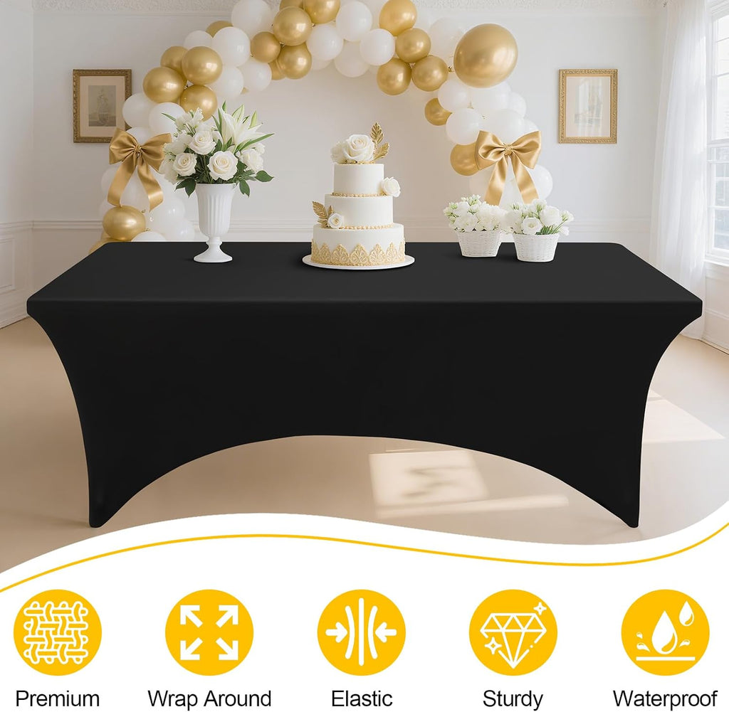 Smiry 12 Pack Spandex Table Cloth 6FT, Elastic Fitted Stretch Tablecloths for Rectangle Tables, Washable Table Cover for Outdoor, Wedding, Banquet & Parties (Black, 72Lx30Wx30H Inch)