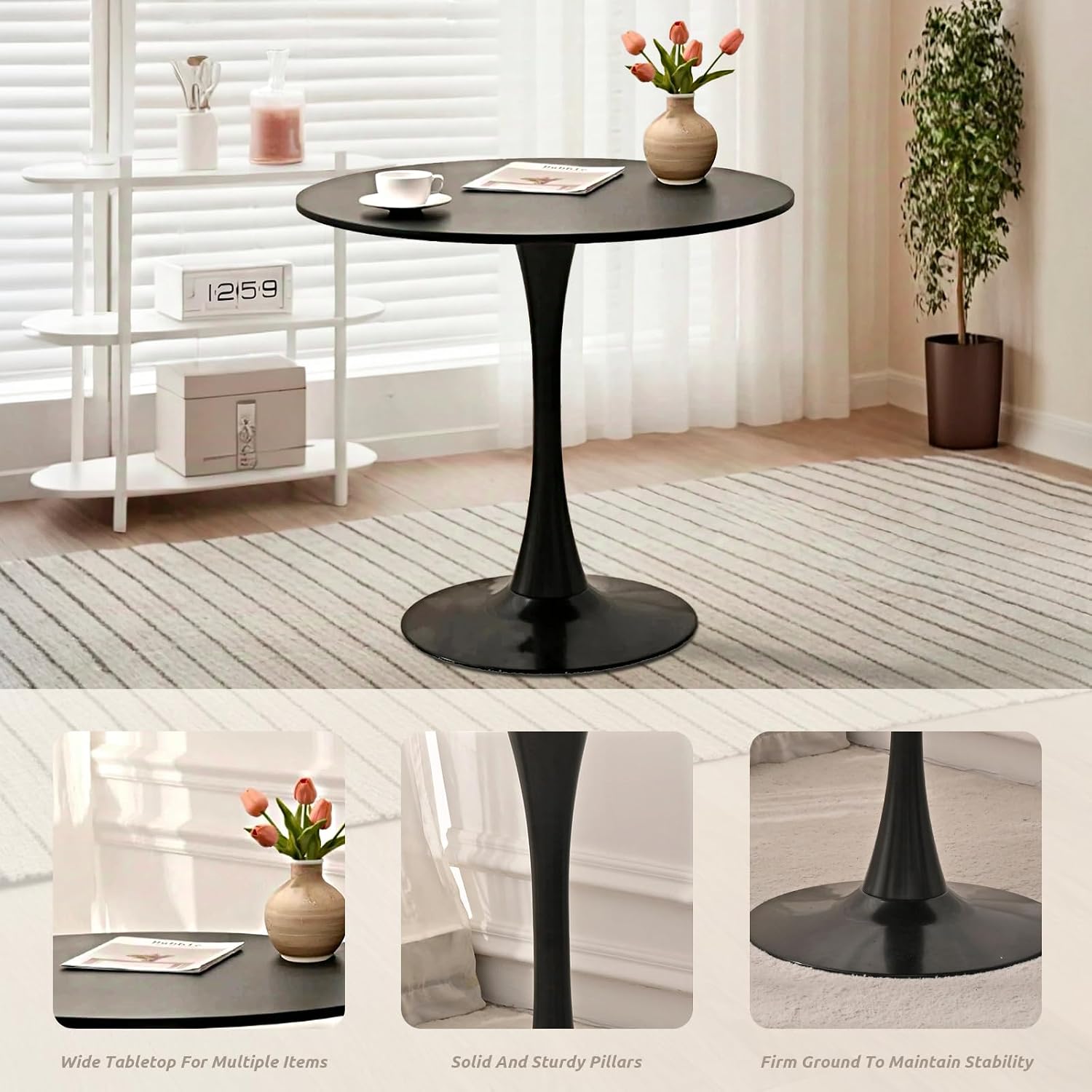 Dining Table and Dining Chair Set 31.5' Black Round Table&2 Velvet Upholstered Wooden Legs Chairs for Kitchen Dining Room Small Space 3 Piece Dining Table and Chair Set,Beige