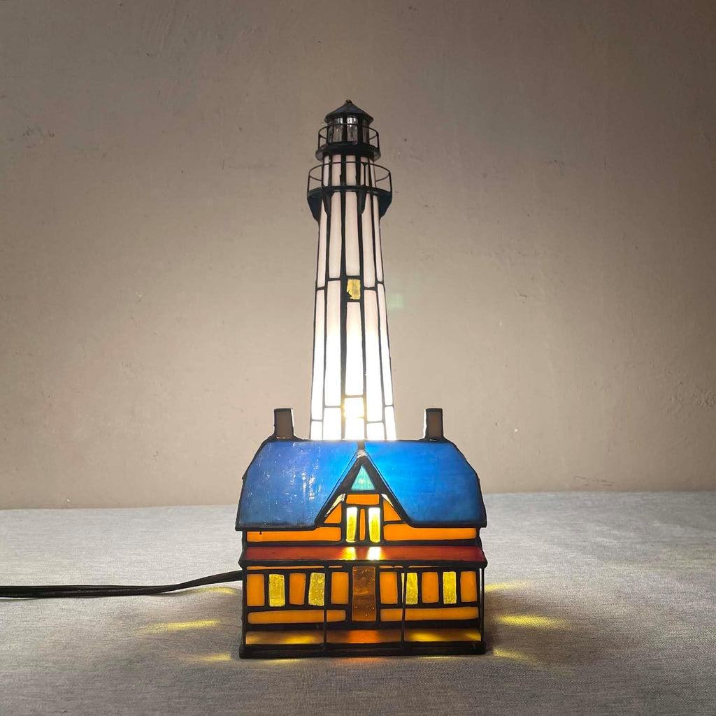 Bieye L10942 St Simons Lighthouse Museum Tiffany Style Stained Glass Accent Table Lamp for Home Decor
