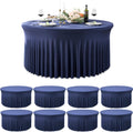 Outpain 8 Pack Navy Blue Spandex Round Tablecloths - Fitted 132in Wrinkle Free Table Covers with Skirt for 72in Table, Wedding Party Dining Banquet
