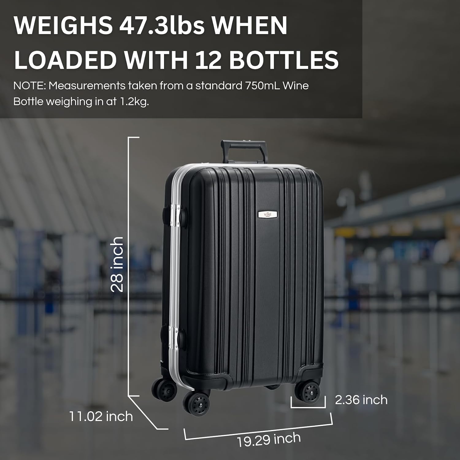 Wine Suitcase for Airplanes 12 Bottle Aluminum Wine Luggage for Airplane Travel with TSA Approved Lock & Removable Insert, Black Hard Shell Case with Expensive High-Strength Aluminum Protection Frame