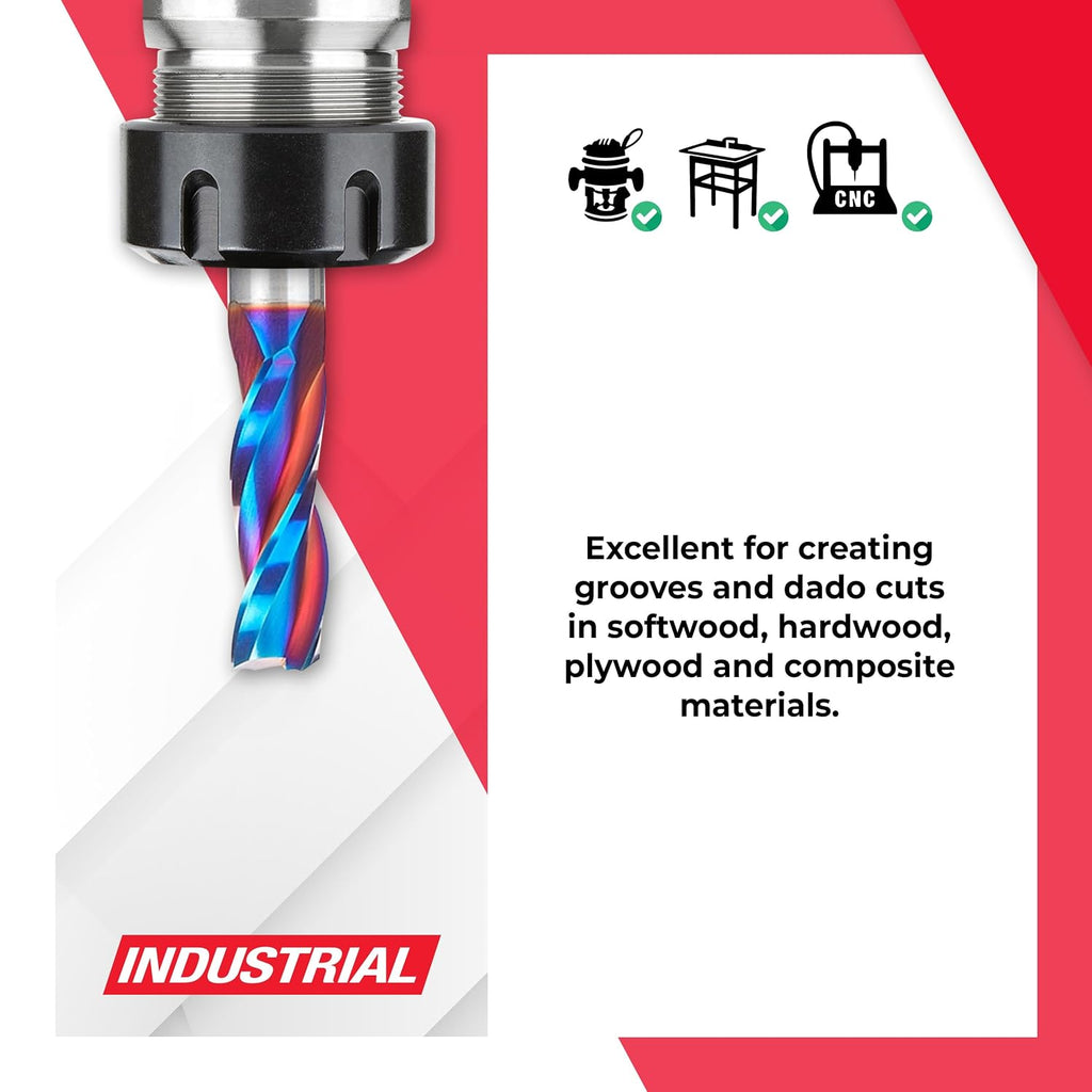 Amana Tool Spektra Extreme Tool Life Coated Solid Carbide Spiral Plunge Router Bit, 46116-K, 1/2 D x 1-1/2 CH x 1/2 Shank x 3-1/2 Inch Long Up-Cut, 3-Flute