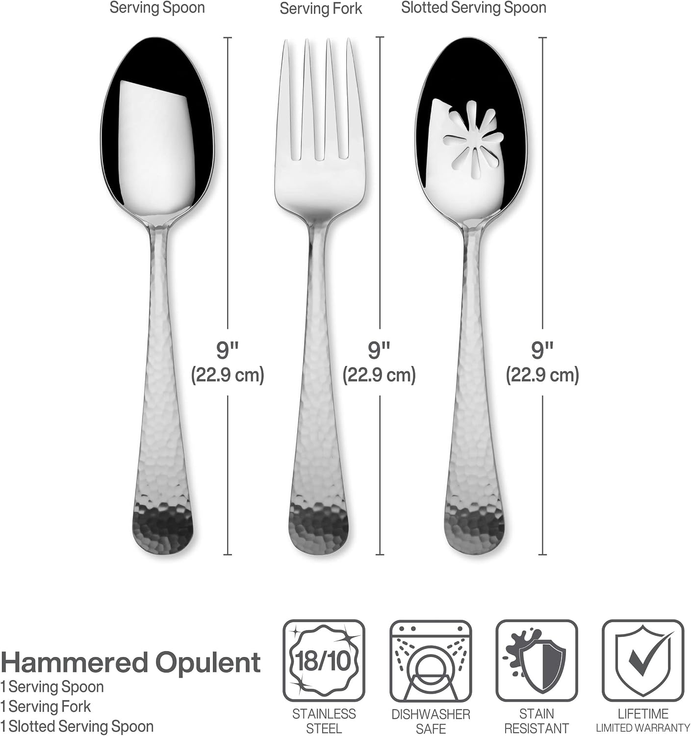 Mikasa Hammered Opulence Silverware Set for 12, 75-Piece 18/10 Stainless Steel Flatware Set with Hammered Handles, Includes Steak Knives and Serving Pieces