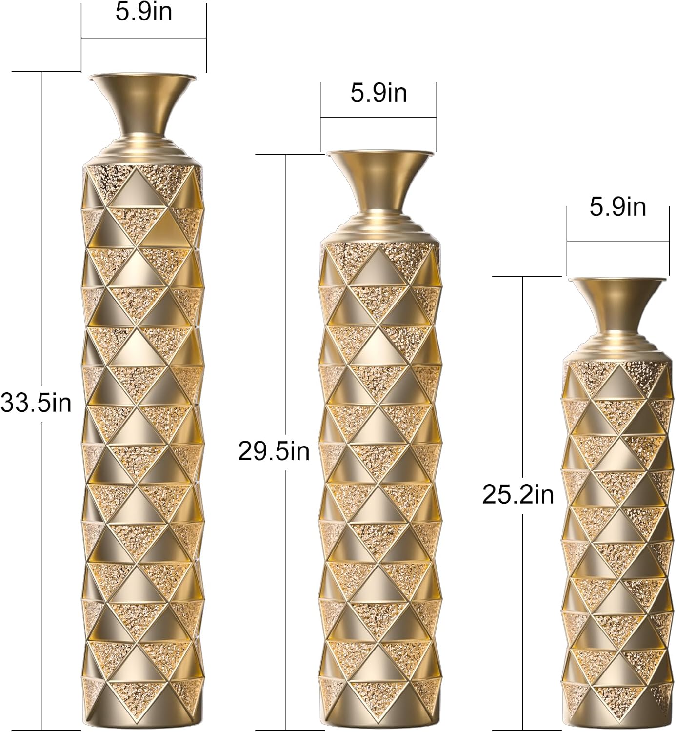 Floor Metal Decorated Vases Set of 3 for Gorgeous Home Decoration Large Glazed Metal Vases (Antique Gold)