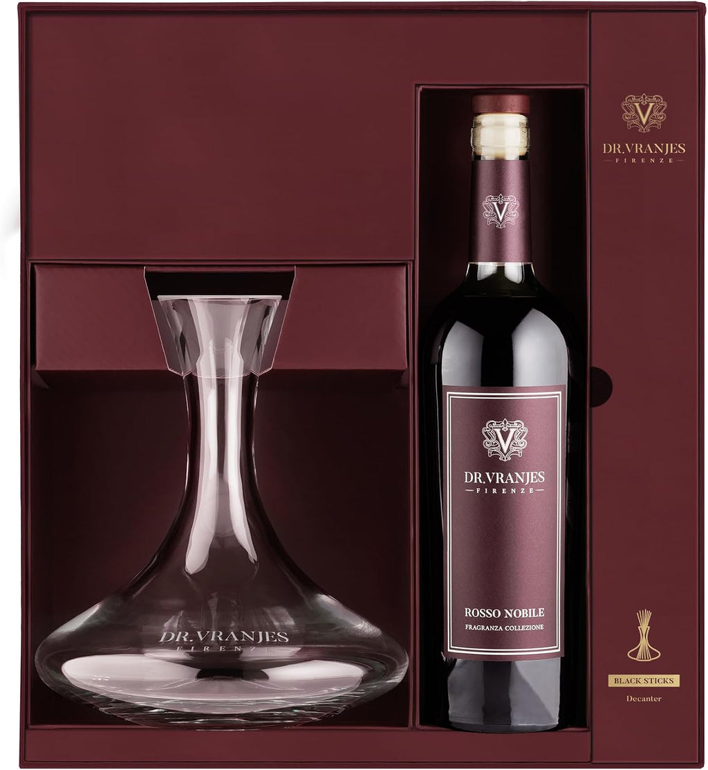 Dr. Vranjes - Rosso Nobile 750 ml Decanter & Bordeaux Bottle + Shopping Bag - Luxury Home Fragrance Set, Made in Italy, Main Scent: Fruity & Red Wine