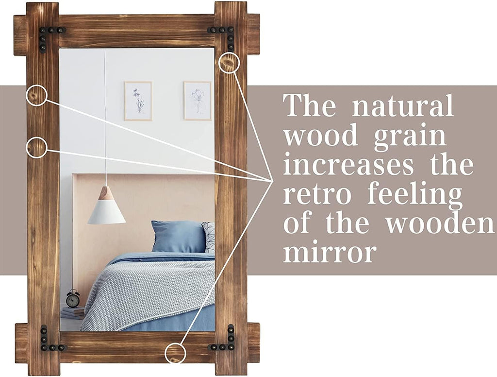 MeMoreCool 36x24 Farmhouse Rustic Wood Framed Bathroom Mirror, 24x36 Inch Wall Mounted Vanity Mirror for Bathroom Bedroom Entryway Living Room