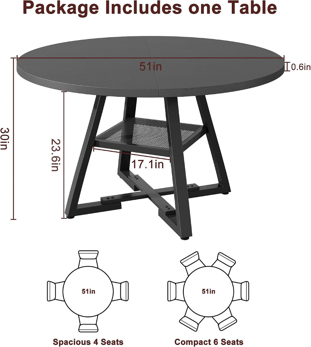 Jocoevol 51'' Round Dining Table,Kitchen Dining Room Circle Dinner Pedestal Table,Space Saving Wood Kitchen & Dining Room Furniture (Black, 51In)