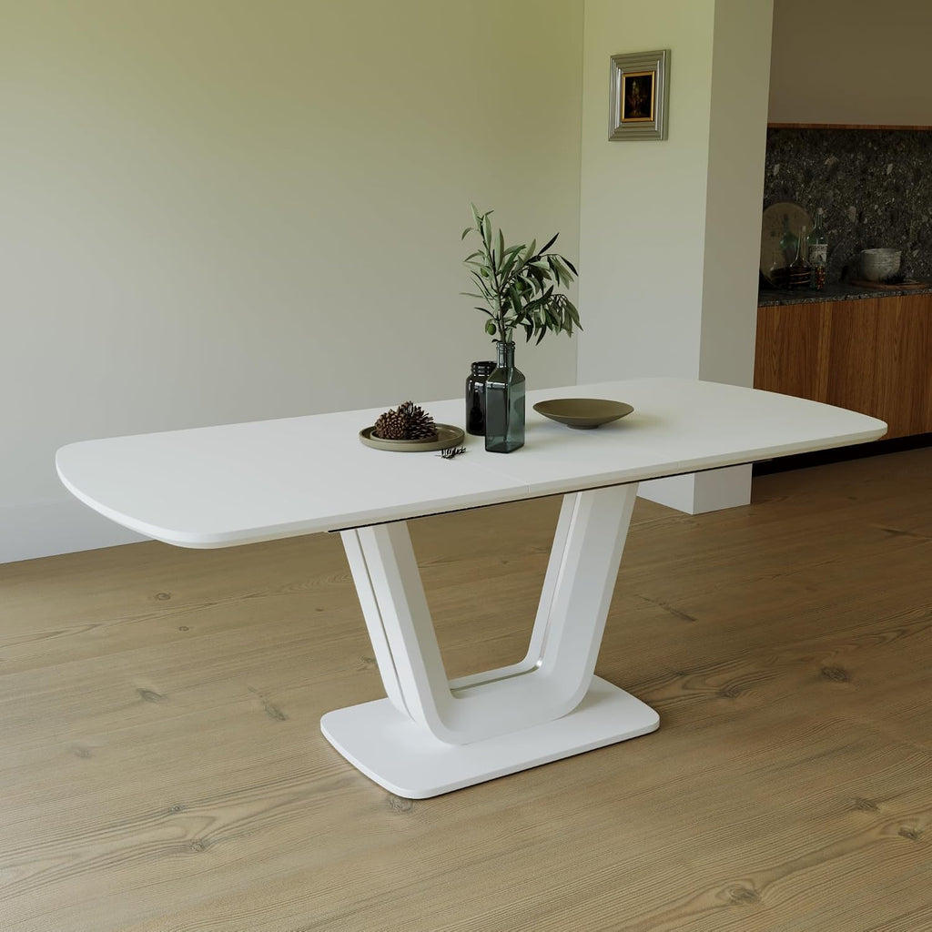 78.47'' Extendable Dining Table, Rectangular Expandable Wood Kitchen Dinner Table, Modern Mid-Century Style, Sturdy U-Shaped Base, Antique Grey White