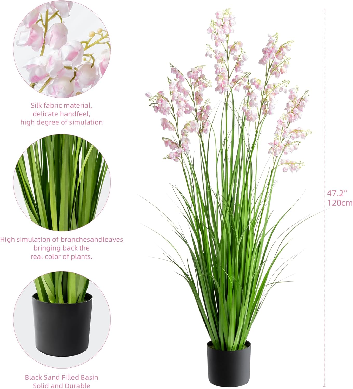 Ttranewsoo Green Onions Home Decor Fake Plants Lily of The Valley Snake Plant Home DéCor Accents Artificial Grass Room Decor Artificial Plants Indoor Artificial Grass 47' 2PCS（Pink）