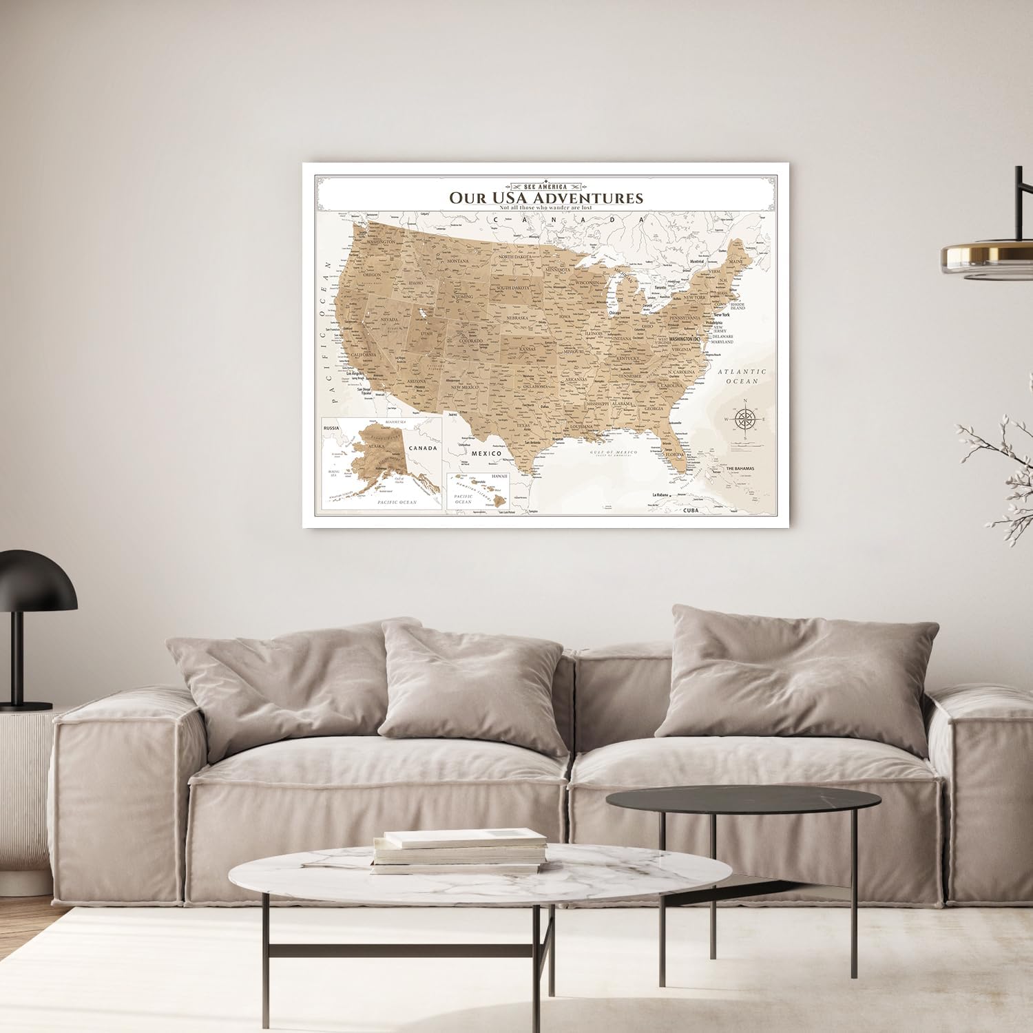 IPIC - Vintage US Map for Travel, Pin Board Canvas Wall Art, Travel Map with Pins Included, Ready to Hang for Home or Office, 40x30 Inch