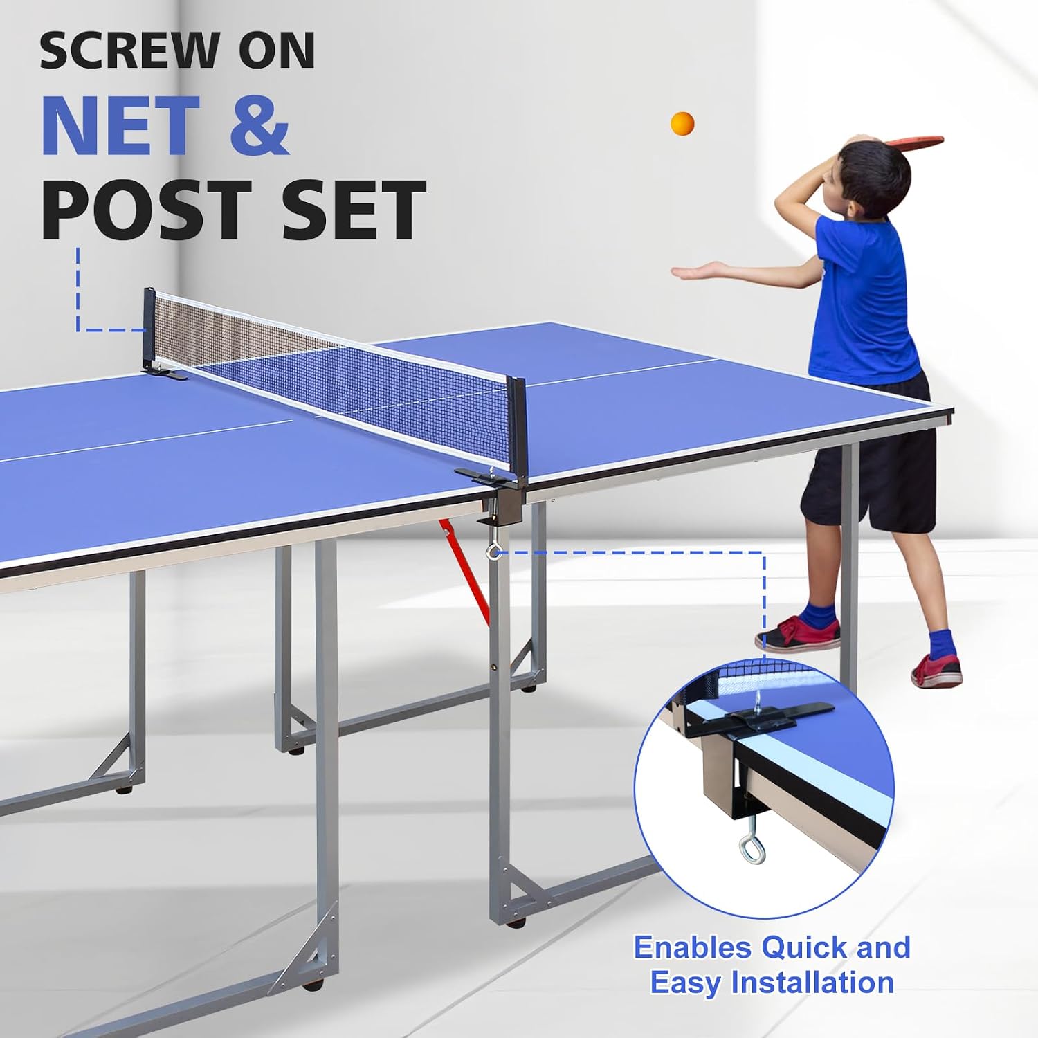 Foldable Ping Pong Table Portable 4.5FT/6FT/9FT Indoor MDF Table Tennis Table Multi-Purpose Family Game Table with Net, 2 Paddles and 3 Balls for Kid Teenager Adult