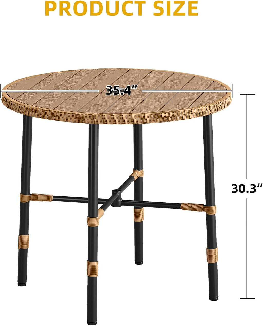 DWVO Outdoor Patio Dining Table Round for 4 35.4' Outdoor Tables with Umbrella Hole & Adjustable Levelers All-Weather Bistro Table with Metal Frame for Lawn Garden Backyard