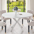 47.24' Round Dining Table for 4-6 Person, Round Kitchen Table with Wood Top, Circle Dinner Pedestal Tables with Metal Legs for Dining Room Kitchen (White)