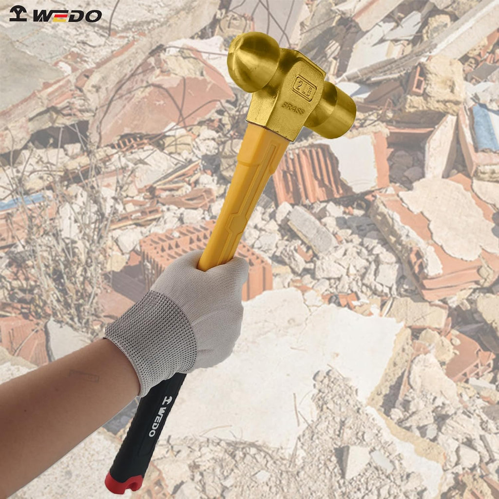 WEDO 3PCS Brass Ball Peen Hammer Set 12oz+16oz+24oz,Ball Pein Hammer with Fiberglass Handle,Brass, Die-Forged, Corrosion Resistant, DIN Standard