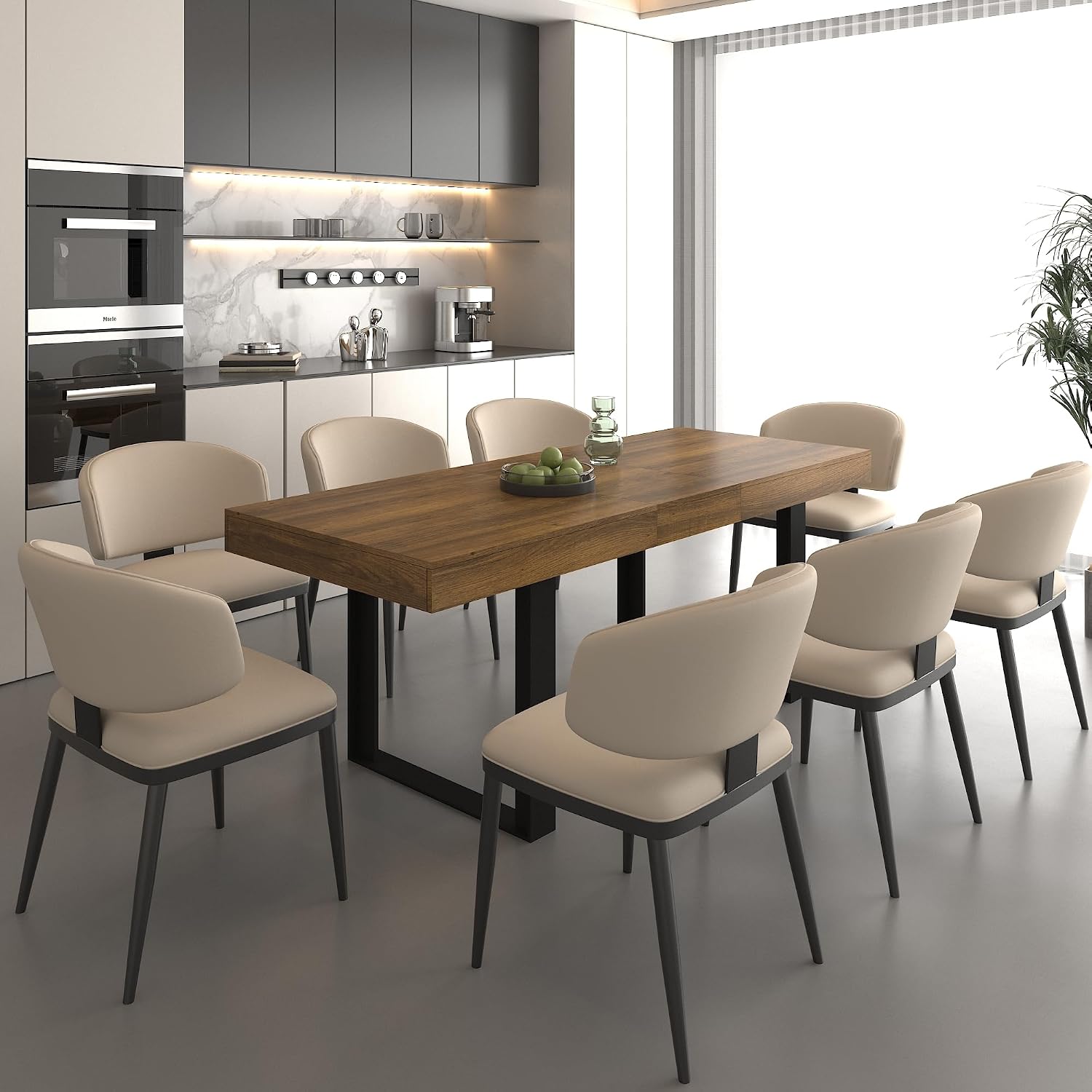 78.74'' Extendable Rectangular Dining Table for 4-8, Modern Mid-Century Farmhouse Wood Expandable Kitchen Dinner Conference Table for Living Room Office, Black & Brown
