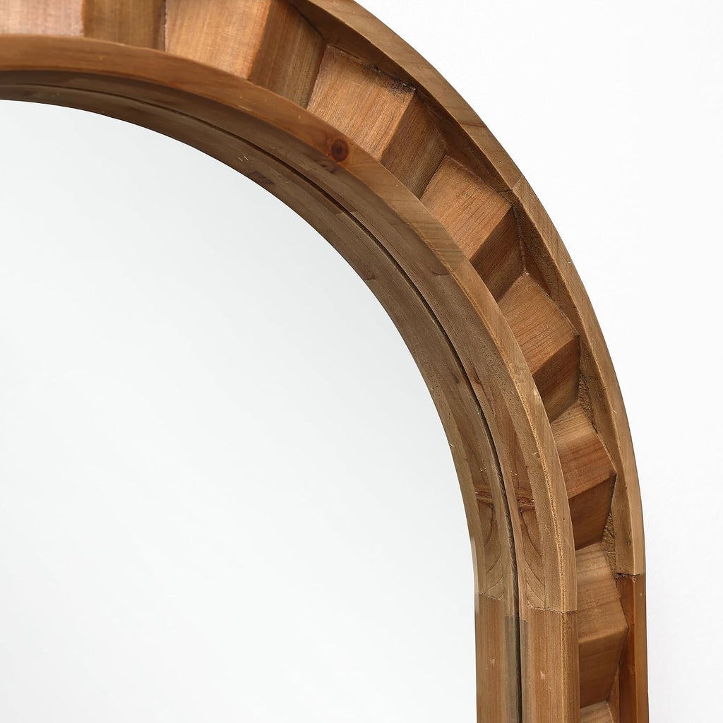 LuxenHome Arched Wall Mirror, 30.4'x18.5' Solid Wood Framed Rustic Farmhouse Decorative Wooden Mirrors, Wall Mounted Hanging Accent Entryway Mirror for Bathroom, Living Room, Bedroom Home Decor