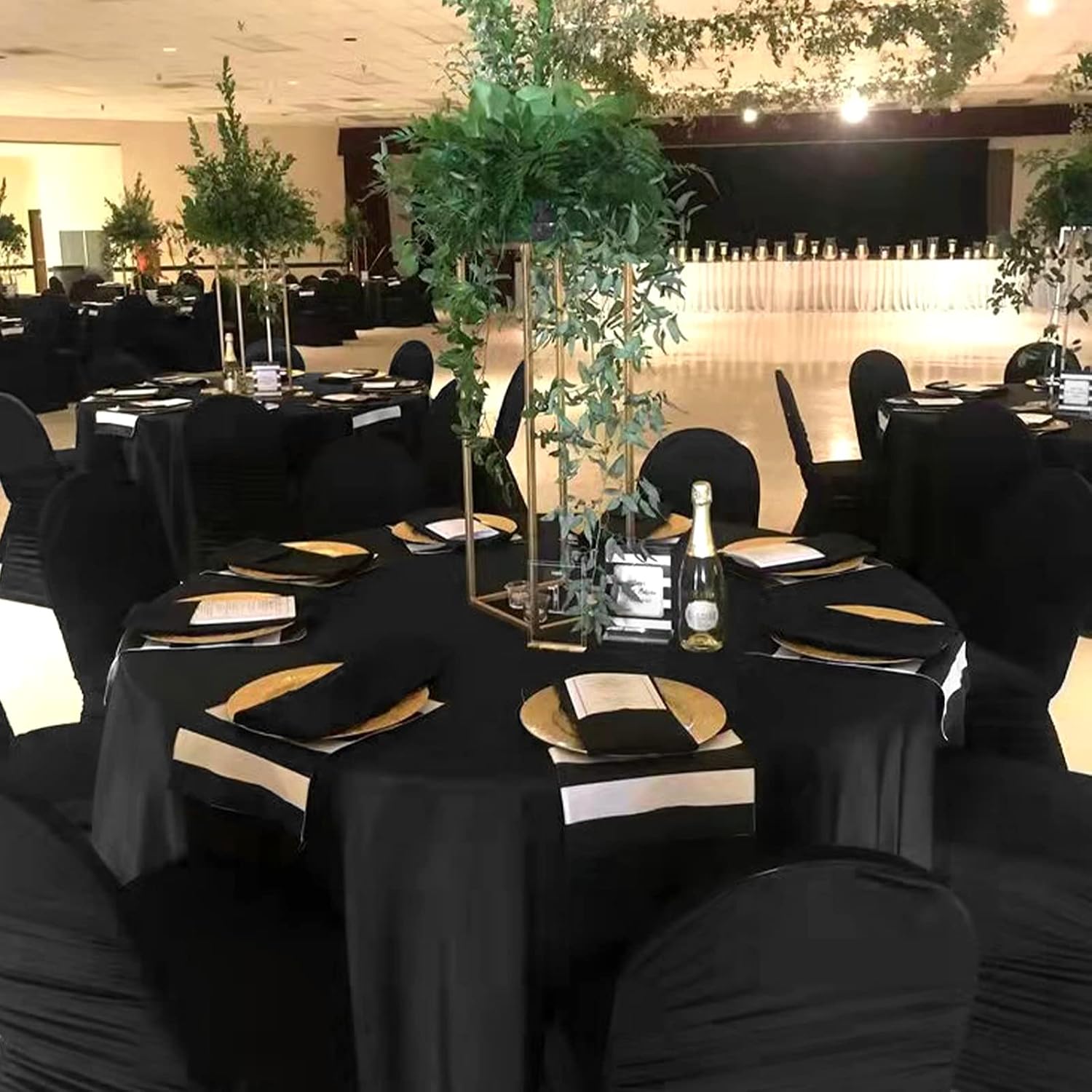 12 Pack Round Tablecloth 108 Inch - Black Polyester Tablecloth for Round Table, Premium Stain and Wrinkle Resistant Washable Fabric Table Cover for Wedding Party Banquet Restaurant Reception