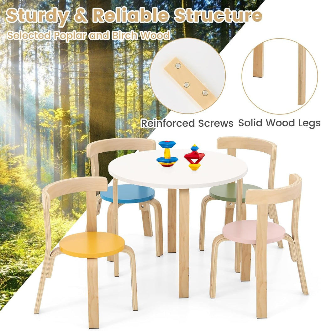 HONEY JOY Kids Table and Chair Set, Bentwood Toddler Round Table and 4 Chairs for Craft Art, Building Block, 5-Piece Children Furniture Set for Daycare, Kindergarten, Playroom (Colorful)