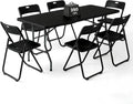 6FT Foldable Table Set with 6 Pack Plastic Folding Chairs, Heavy Duty 350 lbs Folding Table & Folding Chairs, Portable Foldable Furniture Bundle for Parties, Wedding, Events, Indoor & Outdoor