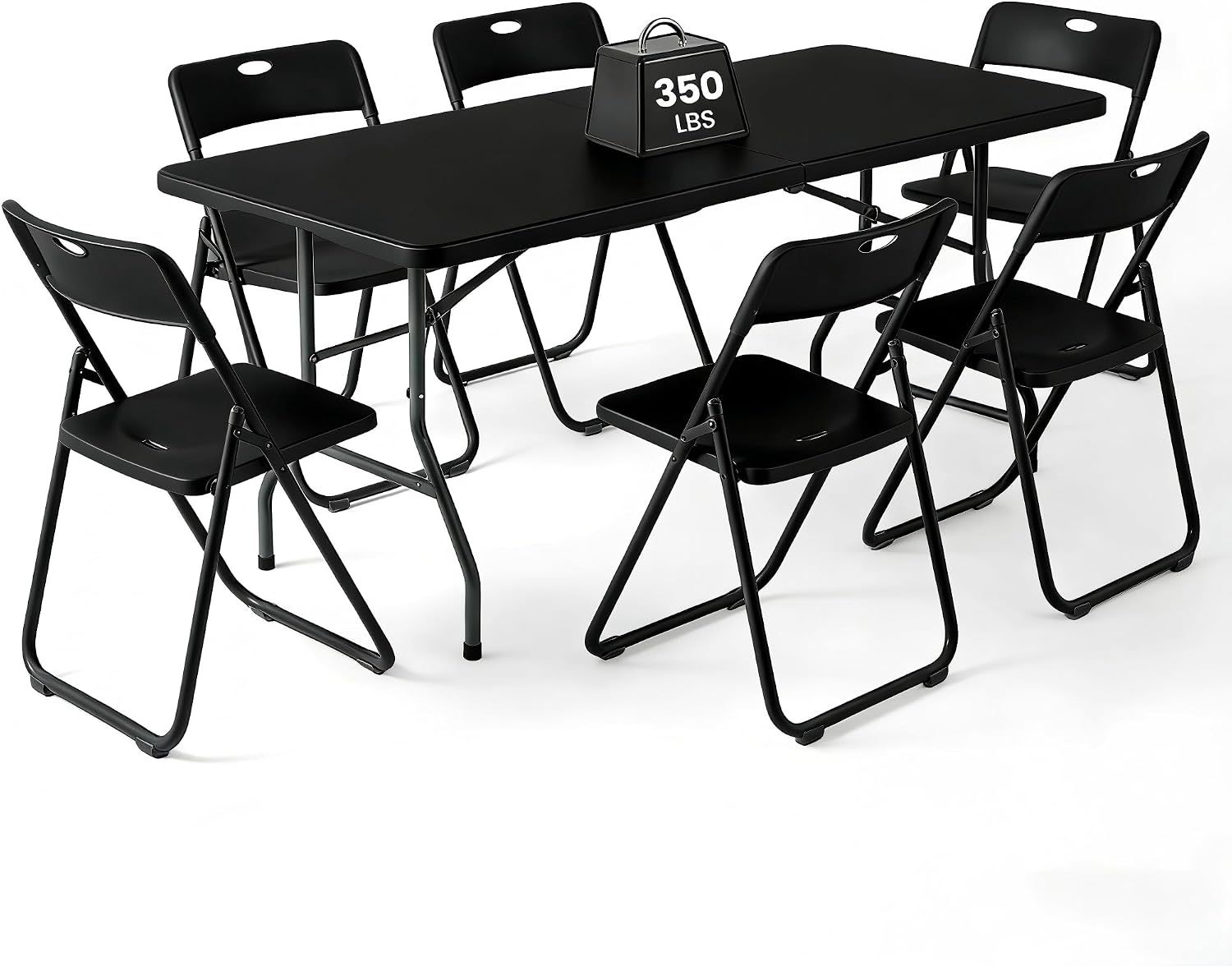 6FT Foldable Table Set with 6 Pack Plastic Folding Chairs, Heavy Duty 350 lbs Folding Table & Folding Chairs, Portable Foldable Furniture Bundle for Parties, Wedding, Events, Indoor & Outdoor