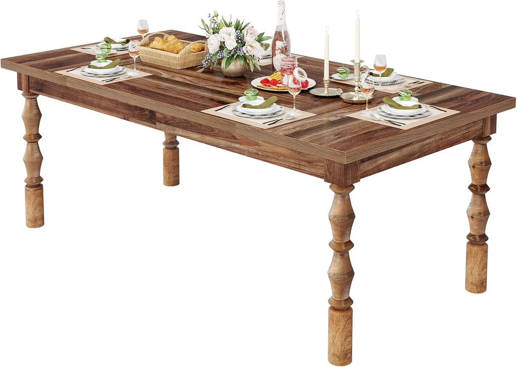 Tribesigns 62' Farmhouse Dining Table for 4-6 People, Large Wood Rectangle Kitchen Table, Modern Dinner Table Kitchen & Dining Room Furniture with Carved Turned Legs