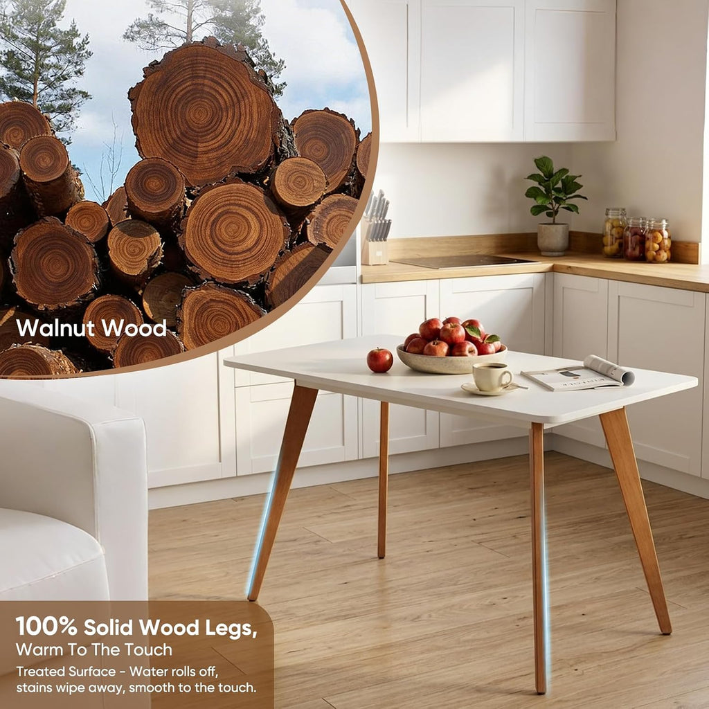 Comfy to go 47.2' Dining Table for 4-6 Person - Rectangular Kitchen Table with Soild Wood Legs Mid Century Modern Table for Dinning Room, Kitchen, Living Room (White)