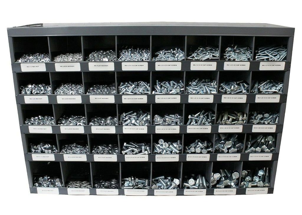 M&M Fasteners 3,925 Piece Metric Class 8.8 Nut Bolt & Washer Assortment with Metal Bolt Bin