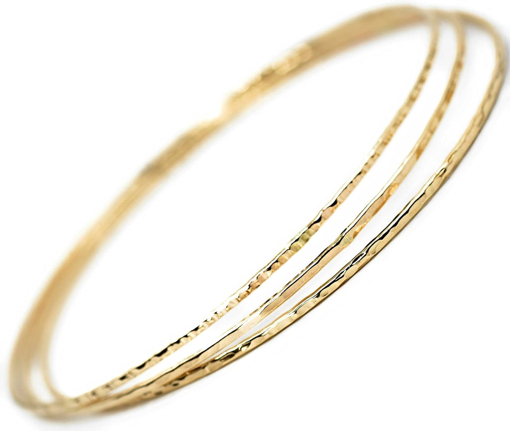 14k gold filled Bangles hammered slip on set of 3 textures, Mu-Yin Jewelry Handmade in USA