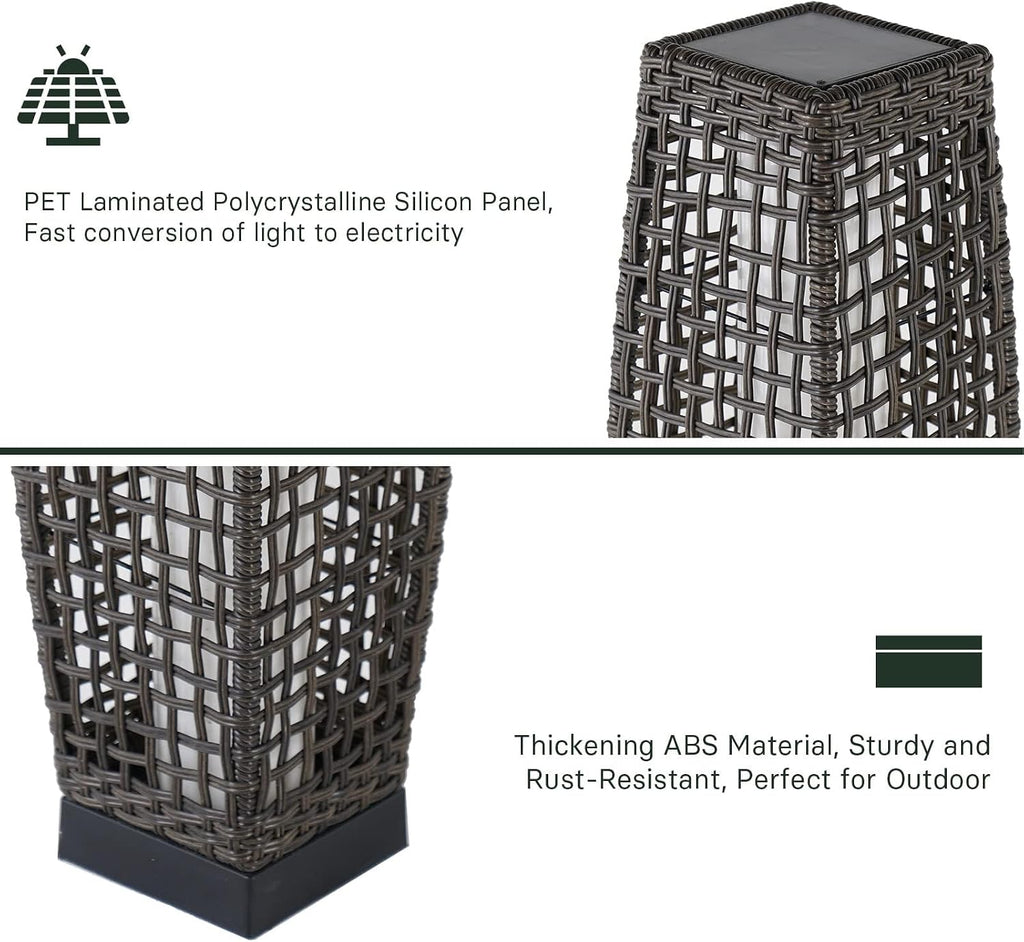 Grand patio 2-Piece Outdoor Floor Lamp Solar Powered Lantern Water-Resistant Wicker Deck Patio Light, Lamp Large-Sized for Garden or Porch-Large Fuji, Silver Gray