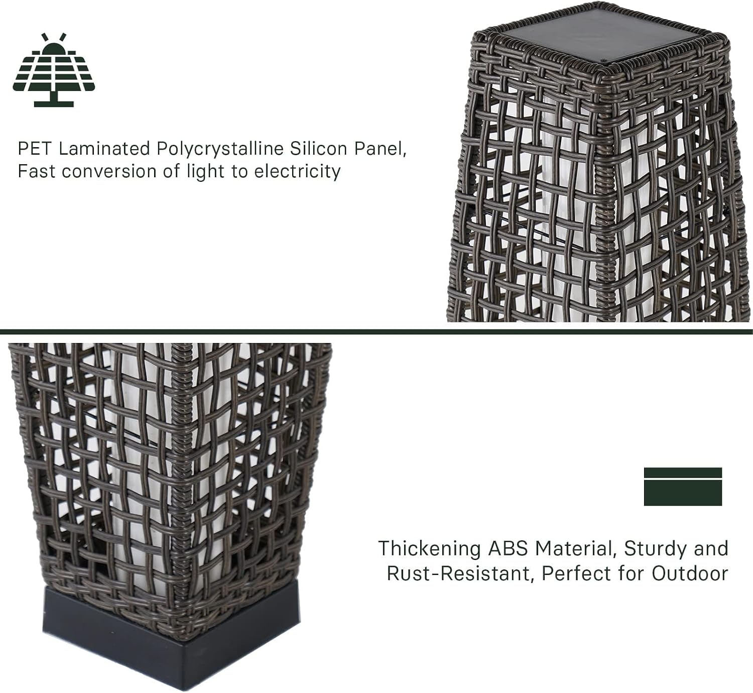 Grand patio 2-Piece Outdoor Floor Lamp Solar Powered Lantern Water-Resistant Wicker Deck Patio Light, Lamp Large-Sized for Garden or Porch-Large Fuji, Silver Gray