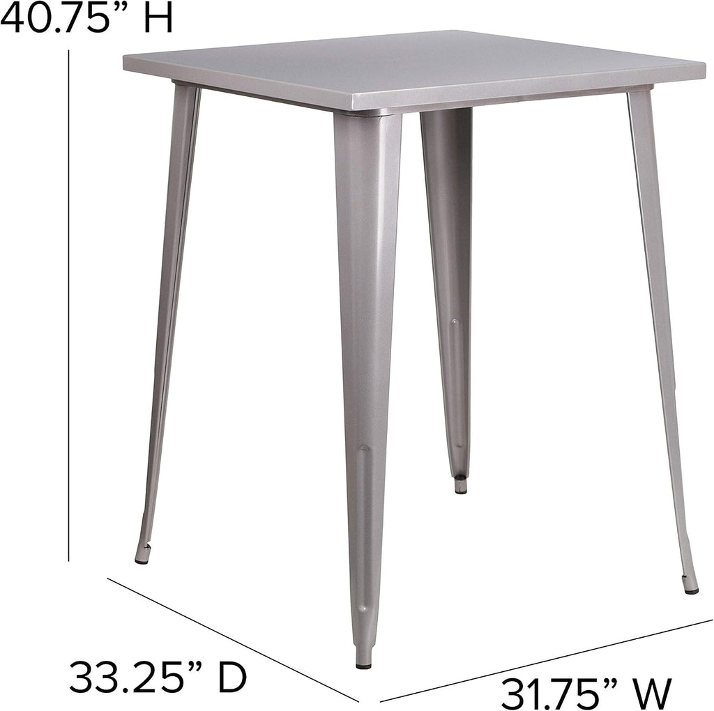 EMMA + OLIVER Commercial Grade 31.5' Square Silver Metal Indoor-Outdoor Bar Height Table