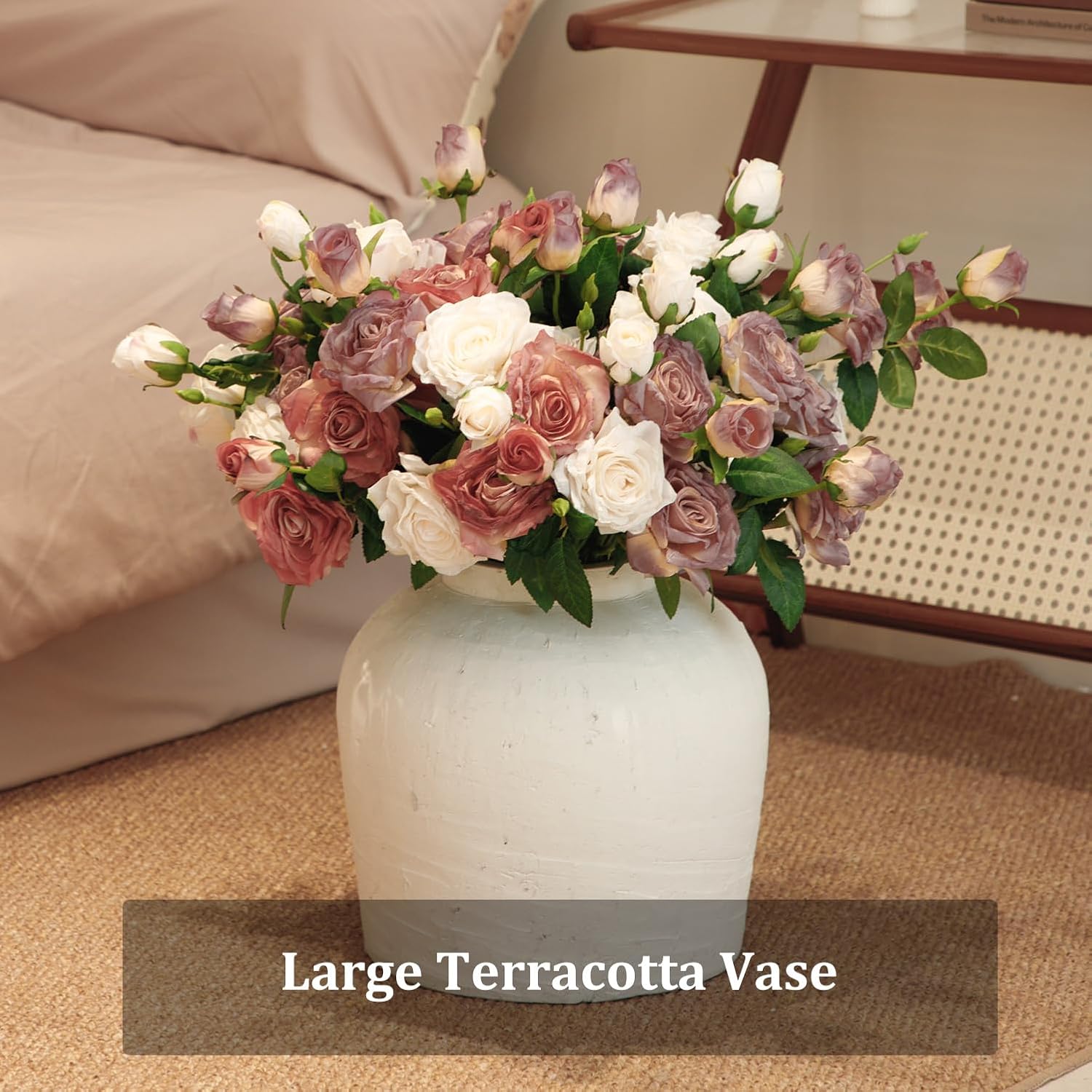 Large Ceramic Vase, 11' Rustic Farmhouse Terracotta Vase for Home Decor, Artisan Decorative Flower Vase for Living Room, Table Centerpiece, Bedroom (Rustic White)
