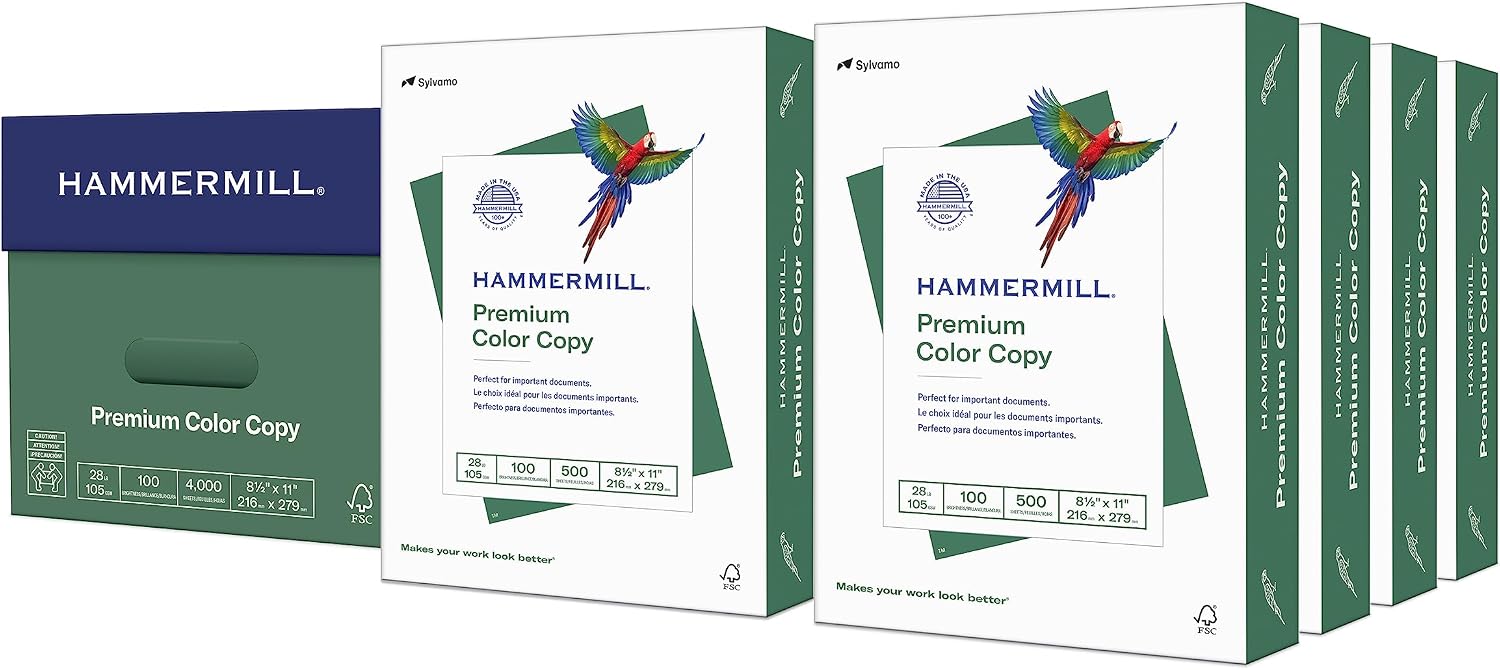 Hammermill Printer Paper, Premium Color 28 lb Copy Paper, 8.5 x 11-8 Ream (4,000 Sheets) - 100 Bright, Made in the USA, 102467C