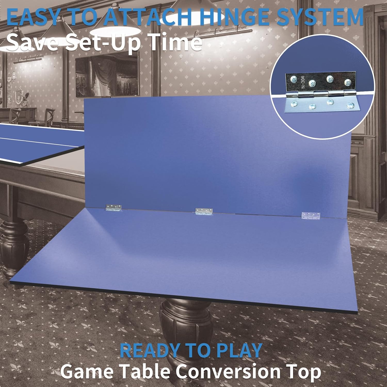 Foldable Ping Pong Table Top for Billiard Table, 6FT/7FT/8FT/9FT Table Tennis Table Topper for Pool Table, Indoor Outdoor Portable Table Tennis Conversion Top w/Net & Foam Padding