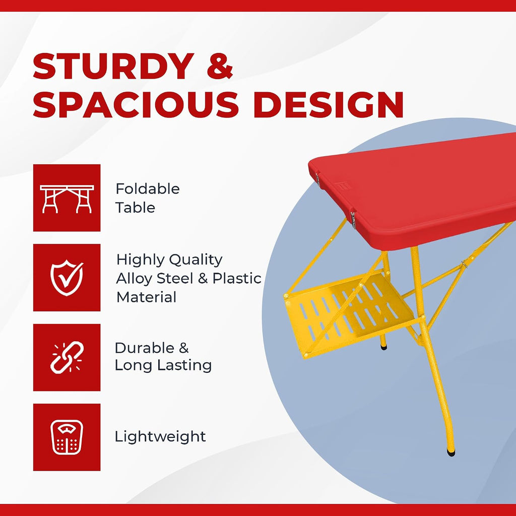 6Ft Rolling Folding Table with Built-in Wheels, Durable Plastic, Team Colors, Easy to Carry, Perfect for Camping, Picnic, Tailgating, Party, Indoor/Outdoor Use (Single Table, Yellow & Red)