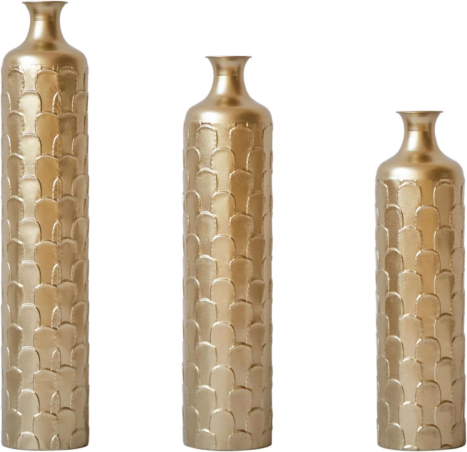 Floor Metal Decorated Vases Set of 3 for Gorgeous Home Decoration Large Glazed Metal Vases (Gold)