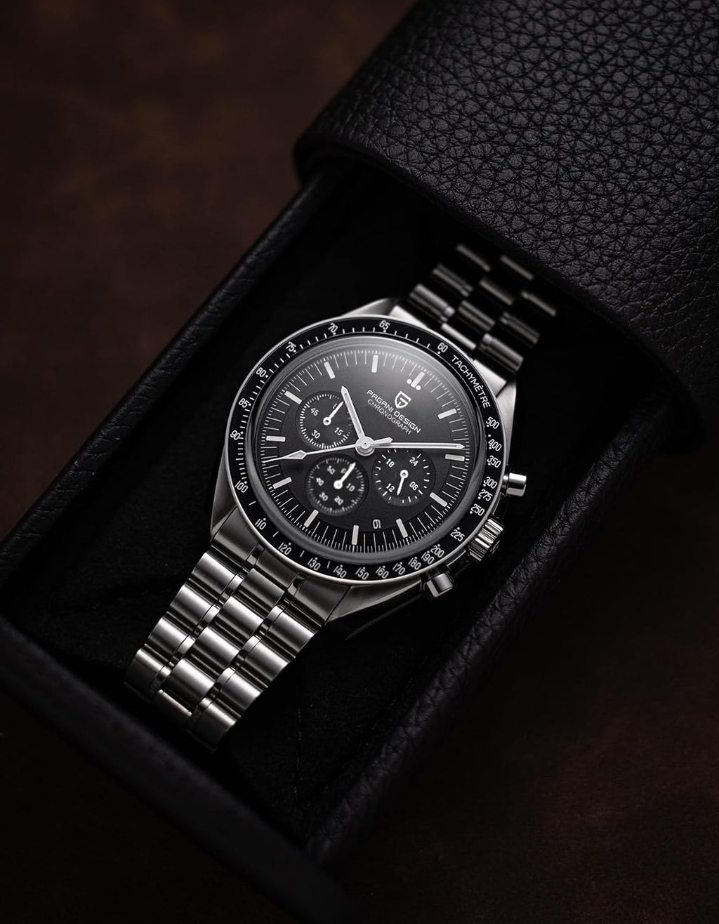 Pagani Design 1701 Men's Watch, Chronograph, VK63 Japanese Quartz Movement, Stainless Steel Bracelet, Water Resistant to 330 Feet (100 Meters), Sapphire Glass Wristwatch.