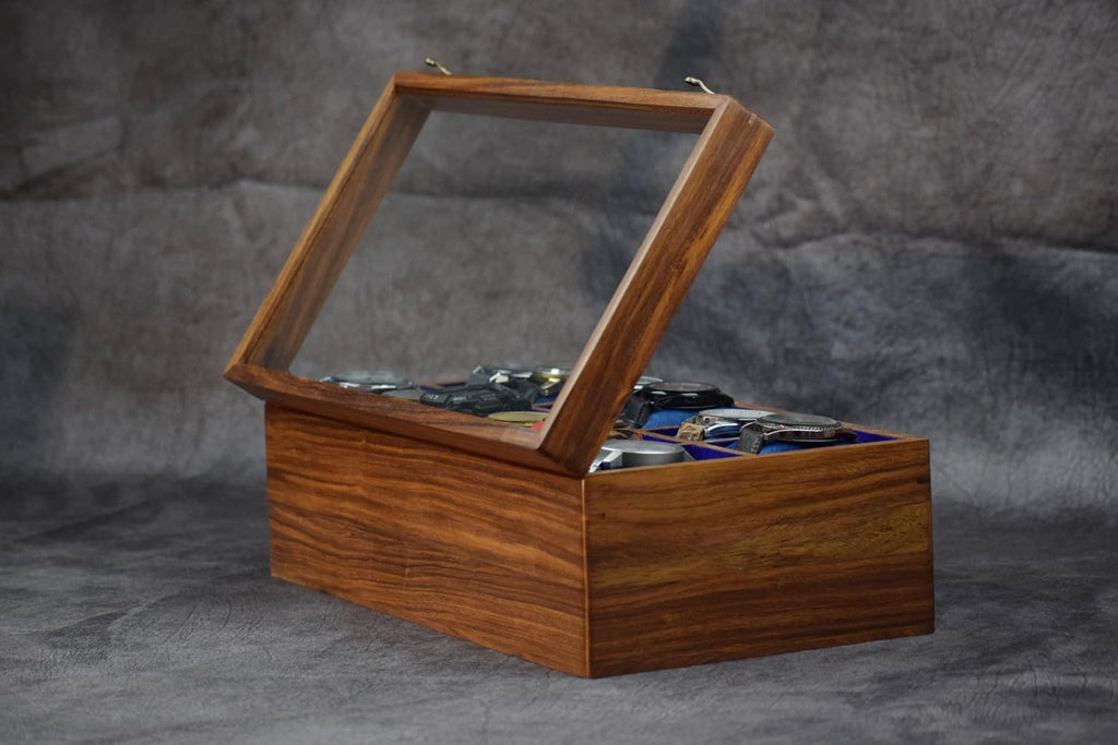 Royal Craft Expertise Personalized Watch Box with Drawer, Indian Rosewood Watch Box for Men, Handmade Watch Case, Custom Mens Drawer Watch Box with Velvet Lining, Made for Special Days.