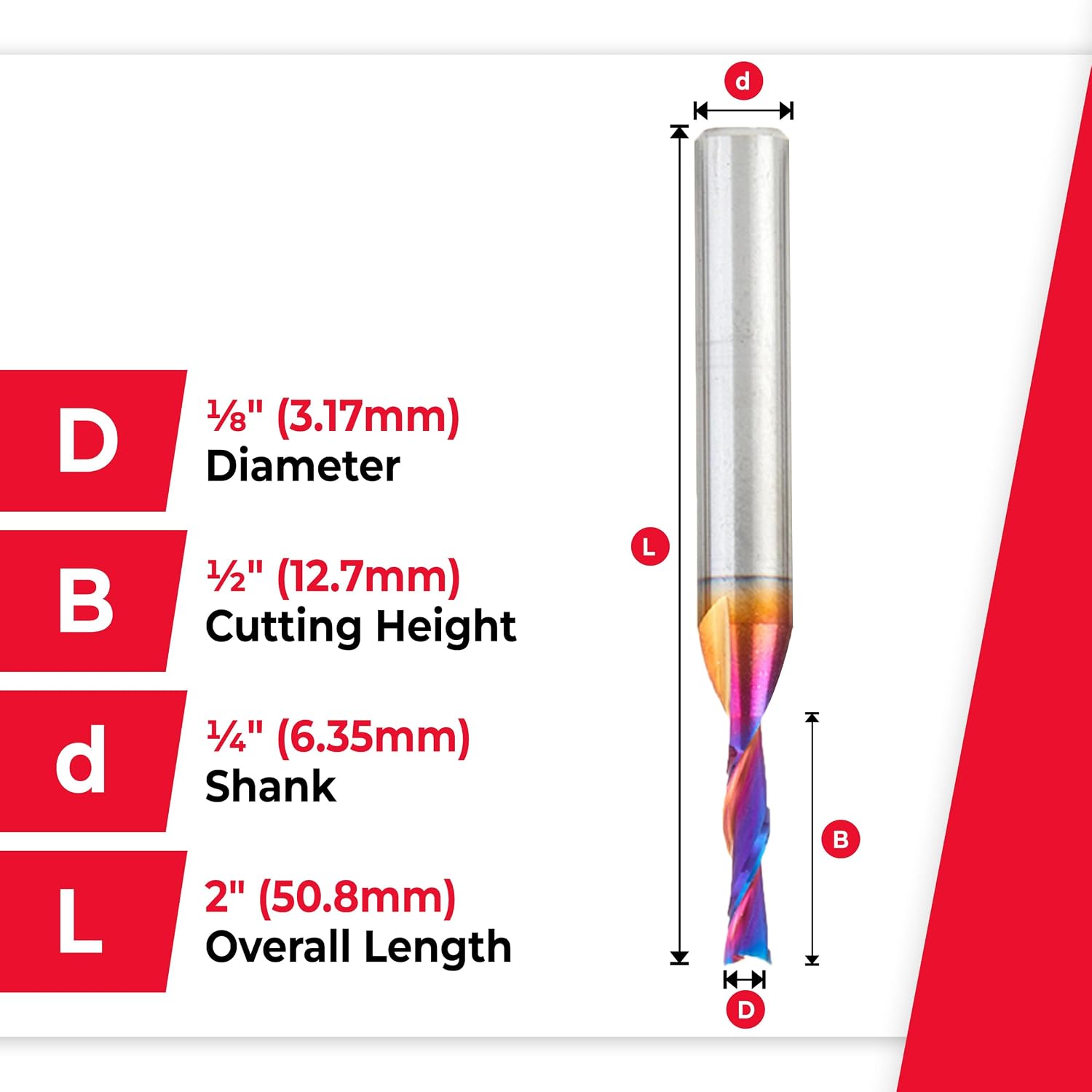 Amana Tool 46200-K-5 5-Pack SC Spektra Extreme Tool Life Coated Spiral Plunge 1/8 Dia x 1/2 CH x 1/4 SHK 2 Inch Long Down-Cut Router Bits