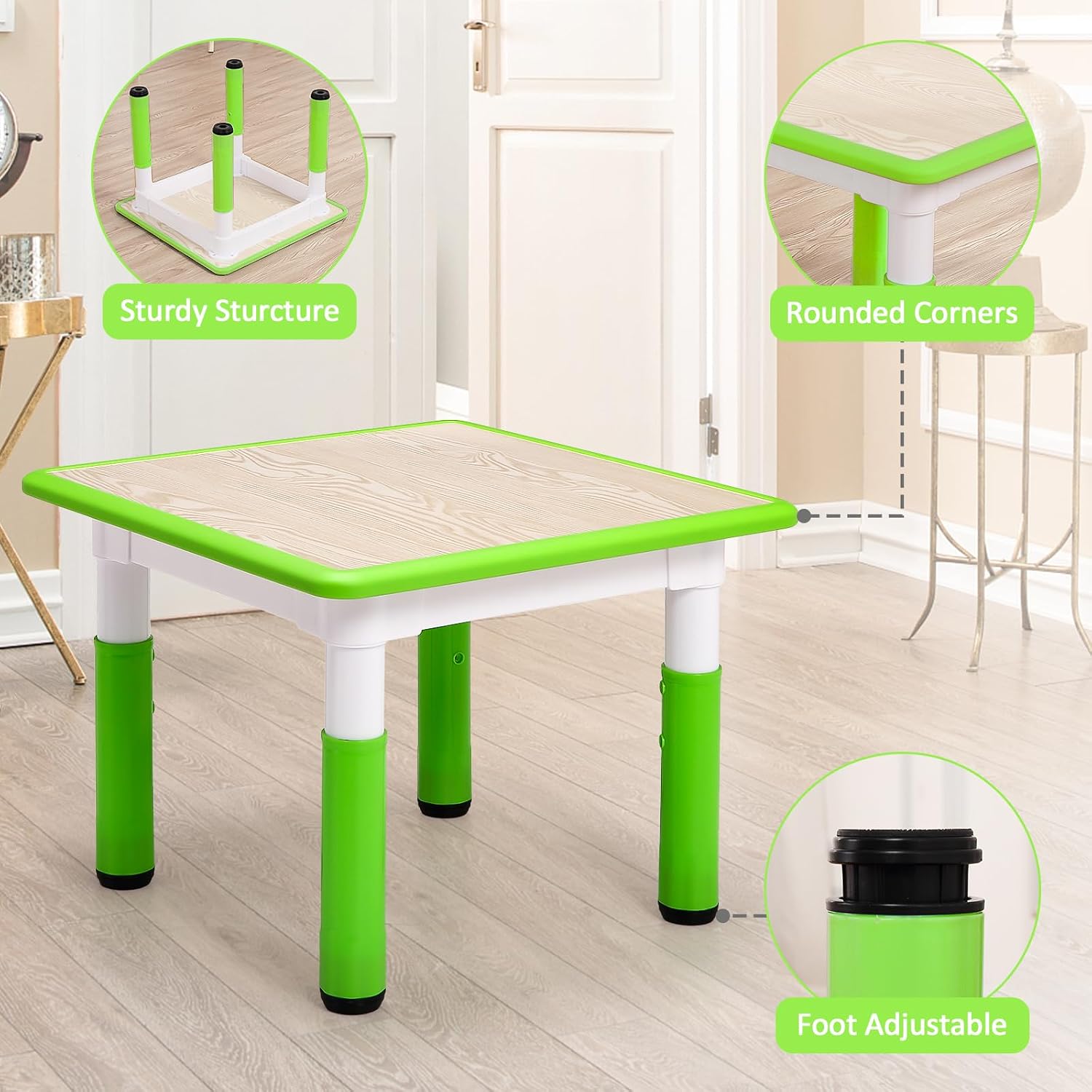 GarveeHome Kids Table and Chairs Set, Height Adjustable Desk for Ages 2-10,Arts & Crafts Table,Graffiti Desktop, Non-Slip Legs, Max 300lbs, Children Multi-Activity Table for Classrooms,Daycares,Home
