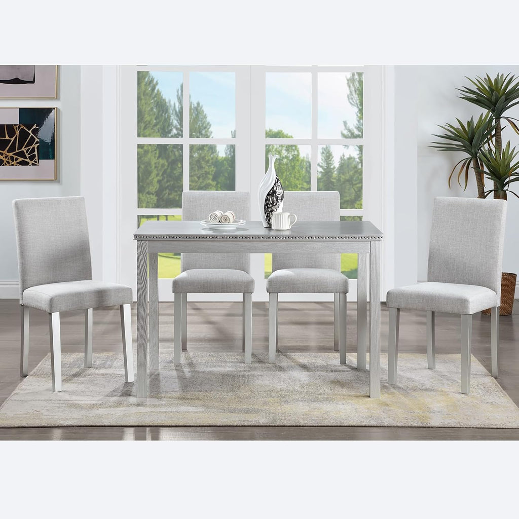 LUMISOL Dining Table Set for 4, 5-Piece Solid Wood Kitchen Table Set with 4 Upholstered Chairs for Kitchen, Dining Room, Home Bar, Grey