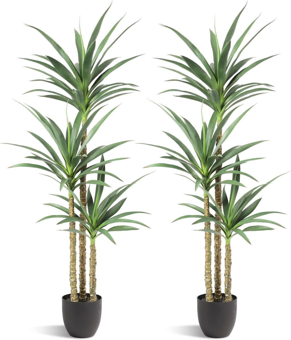 Waoops Artificial Tree 5.3Ft Faux Agave Plant with 3 Heads in Plastic Pot Fake Tree for Home Decor Indoor or Outdoor Office Decoration Housewarming Gift