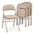 MECO 4 Pack Padded Folding Chairs, Cushioned Sand Fabric Foldable Chair, Buff