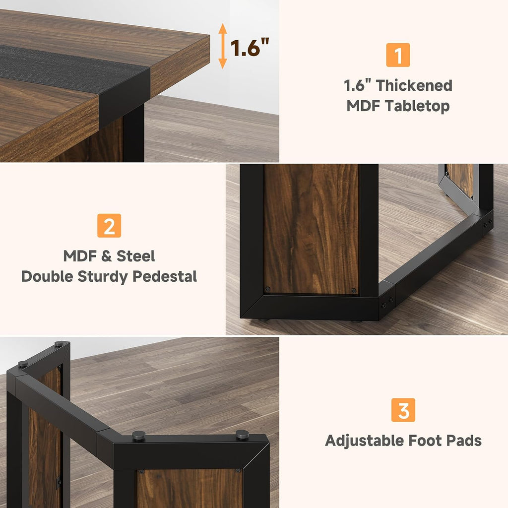 Industrial Dining Table for 6-8 People, 71' Large Long Wooden Kitchen Table with Sturdy Metal Frame & Brown Finish, Rustic Style Rectangular Dinner Table for Dining Room, Kitchen (Reddish Brown )