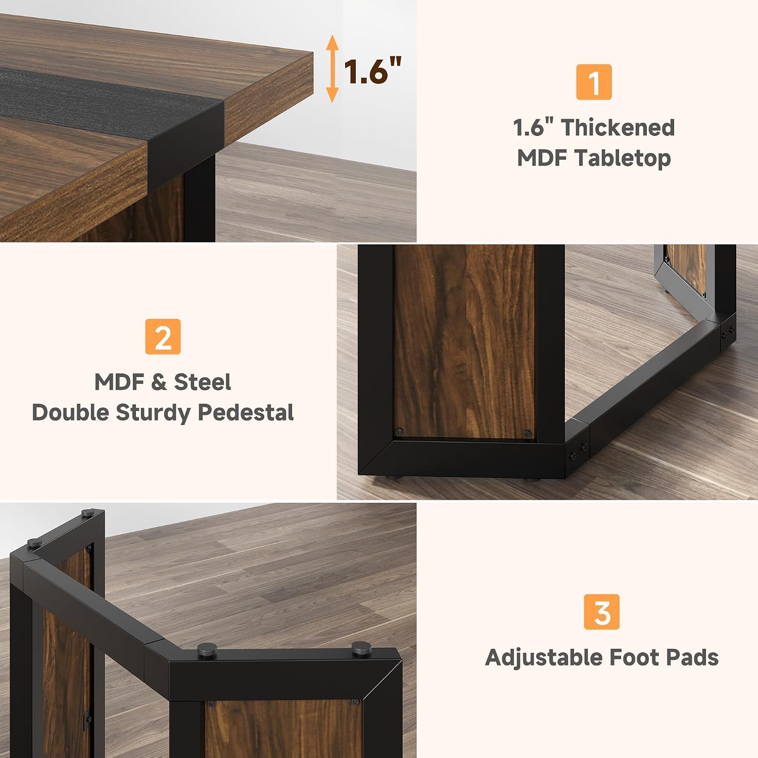 Industrial Dining Table for 6-8 People, 71' Large Long Wooden Kitchen Table with Sturdy Metal Frame & Brown Finish, Rustic Style Rectangular Dinner Table for Dining Room, Kitchen (Reddish Brown )